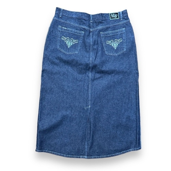 Y2K Moto Blue Denim Maxi Skirt Contrast Embroidery Pocket Womens Plus Size 21/22 - Picture 4 of 16